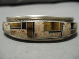 Superior Vintage Native American Navajo Inlaid Heishi Sterling Silver Bracelet Cuff-Nativo Arts