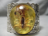 Museum Scorpion Amber Native American Sterling Silver Stamped Bracelet-Nativo Arts