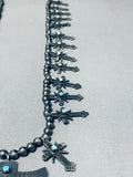 Important Federico Jimenez Vintage Sterling Silver Cross Turquoise Necklace-Nativo Arts