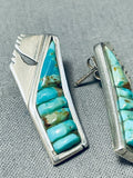 Important Charles Loloma Apprentice Vintage Native American Navajo Turquoise Sterling Earrings-Nativo Arts