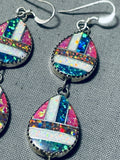 Striking Native American Navajo Synthetic Opal Sterling Silver Earrings-Nativo Arts