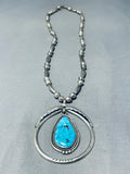 Tremendous Vintage Native American Navajo Kingman Turquoise Sterling Silver Necklace-Nativo Arts