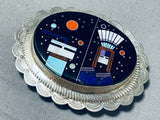 Midnight Desert Sky Vintage Native American Navajo Turquoise Sterling Silver Buckle-Nativo Arts