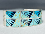 One Of The Most Unique Vintage Native American Navajo Turquoise Inlay Sterling Silver Bracelet-Nativo Arts