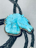 One Of Most Intricate Vintage Native American Navajo Sterling Silver Horse Turquoise Bolo Tie-Nativo Arts