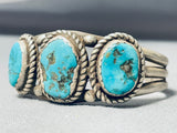 Thicker Vintage Native American Navajo Turquoise Sterling Silver Roped Bracelet-Nativo Arts