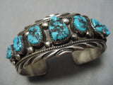 Native American Rugged Stunning Vintage Navajo Turquoise Deep Carved Sterling Silver Bracelet-Nativo Arts