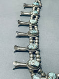 Number 8 Turquoise!! Vintage Native American Navajo Sterling Silver Squash Blossom Necklace-Nativo Arts