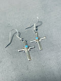 Brilliant Native American Navajo Sleeping Beauty Turquoise Sterling Silver Cross Earrings-Nativo Arts