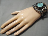 Huge Heavy Thick Vintage Native American Navajo Apache Turquoise Sterling Silver Bracelet Old-Nativo Arts