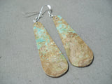 Native American Huge Slab Turquoise Santo Domingo #8 Turquoise Sterling Silver Earrings-Nativo Arts