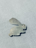 Native American Whimsicle Vintage Navajo Turquoise Sterling Silver Bunny Rabbit Pin-Nativo Arts