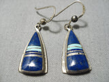 Superlative Vintage Native American Navajo Lapis Turquoise Sterling Silver Earrings-Nativo Arts