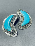 Important Artist Vintage Native American Navajo Half Moon Turquoise Sterling Silver Earrings-Nativo Arts