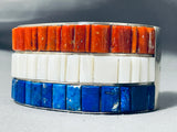 American Flag Very Rare Native American Navajo Lapis Coral Sterling Silver Bracelet-Nativo Arts