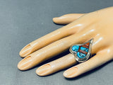 Best Native American Navajo Turquoise Heart Sterling Silver Coral Inlay Ring-Nativo Arts