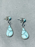 Native American Beautiful Detailed Zuni Turquoise Sterling Silver Round Inlay Earrings-Nativo Arts