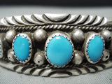 Bea Nez Vintage Native American Navajo Sleeping Beauty Turquoise Sterling Silver Bracelet Old-Nativo Arts