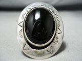 Huge Heavy Vintage Native American Navajo Jet Sterling Silver Ring-Nativo Arts