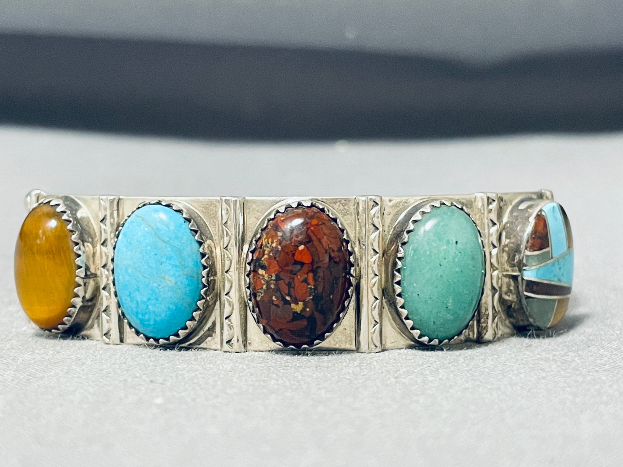 Rare Vintage Native American Navajo Turquoise Tiger Eye Petrified Wood