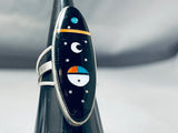 Dramatic Native American Navajo Jet Stone Sterling Silver Inlay Ring Signed-Nativo Arts
