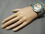 Important Edward Pablita Native American Zuni Turquoise Sterling Silver Inlay Bracelet Old-Nativo Arts