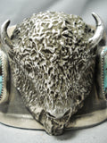 Heavy Detailed Native American Buffalo Turquoise Sterling Silver Bracelet-Nativo Arts