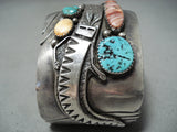 Kachina Yei Vintage Native American Navajo Turquoise Sterling Silver Swirl Bracelet-Nativo Arts