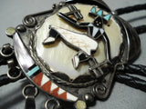 Detailed Vintage Zuni Native American Turquoise Kachina Sterling Silver Bolo Tie-Nativo Arts