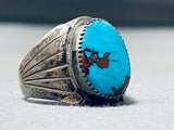 Important Vintage Native American Zuni Red Mountain Turquoise Sterling Silver Ring-Nativo Arts