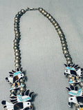 Opulent Vintage Native American Zuni Turquoise Eagle Sterling Silver Squash Blossom Necklace-Nativo Arts