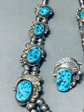 Gasp! Vintage Native American Navajo Turquoise Sterling Silver Necklace Earrings Ring Set-Nativo Arts