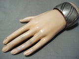 Wide Hand Tooled Vintage Native American Navajo Sterling Silver Bracelet Old-Nativo Arts