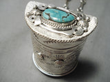 Incredible Native American Navajo Roystong Turquoise Sterling Silver Pillbox Necklace-Nativo Arts