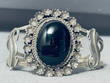 Amazing Vintage Native American Navajo Domed Jet Sterling Silver Bracelet-Nativo Arts