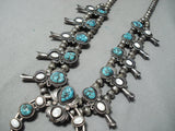 Amazing Vintage Native American Navajo Turquoise Pearl Sterling Silver Squash Blossom Necklace-Nativo Arts
