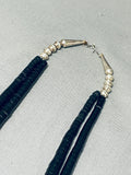Native American Traditional Santo Domingo Turquoise Jet Sterling Silver Necklace-Nativo Arts
