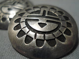 Exceptional Vintage Hopi Native American Sunface Sterling Silver Earrings-Nativo Arts
