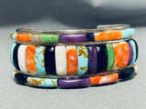 Native American Extremely Rare Carlos Eagle Vintage Turquoise Inlay Sterling Silver Bracelet-Nativo Arts