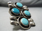Towering Vintage Native American Navajo Circular Turquoise Sterling Silver Ring Huge-Nativo Arts