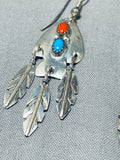 Arrowhead Vintage Native American Navajo Turquoise Coral Sterling Silver Earrings-Nativo Arts