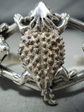 Fabulous Native American Navajo Signed 3 Sterling Silver Toads Bracelet-Nativo Arts