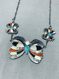 Native American Extreme Intricacy Vintage Zuni Turquoise Butterfly Sterling Silver Necklace-Nativo Arts