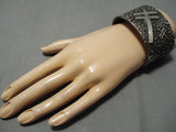 Native American Thick Heavy Hand Tooled Sterling Silver Cross Bracelet Cuff 112 Grams!-Nativo Arts