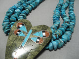 Native American Important Santo Domingo Rosetta Turquoise Inlay Sterling Silver Necklace-Nativo Arts