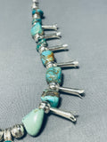 Amazing Green Turquoise Vintage Native American Navajo Sterling Silver Squash Blossom Necklace-Nativo Arts