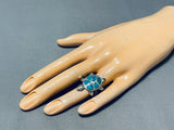 Native American Whimsical Vintage Turquoise Sterling Silver Turtle Ring-Nativo Arts