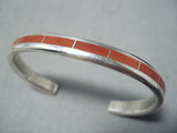 Impressive Zuni Native American Coral Inlay Sterling Silver Bracelet-Nativo Arts