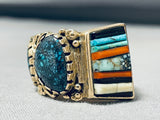 Lander Blue Turquoise Vintage 14k Gold Richard Tsosie Inlay Ring-Nativo Arts