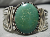Early 1900's Vintage Native American Navajo Green Turquoise Sterling Silver Bracelet Old-Nativo Arts